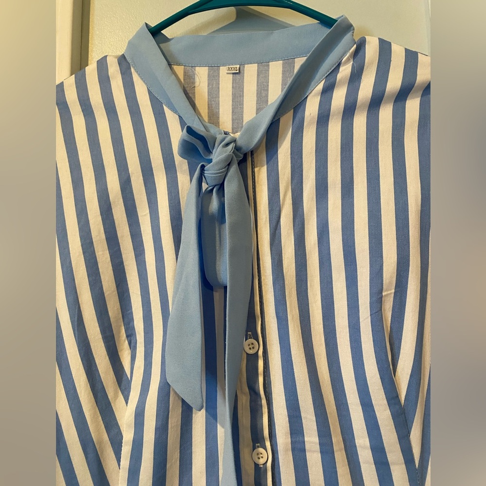 Retro-inspired blue-striped shirt dress size 3XL - Picture 4 of 4